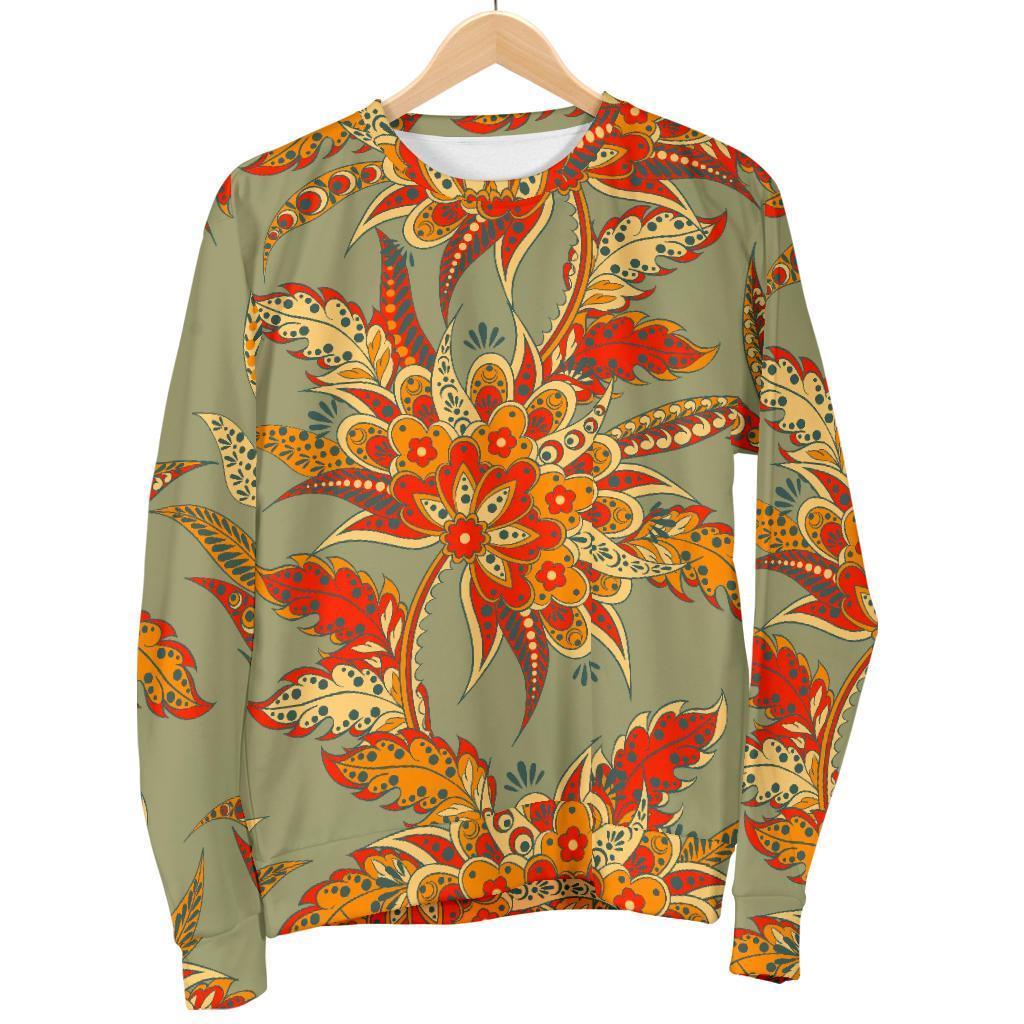 Vintage Orange Bohemian Floral Print Men's Crewneck Sweatshirt