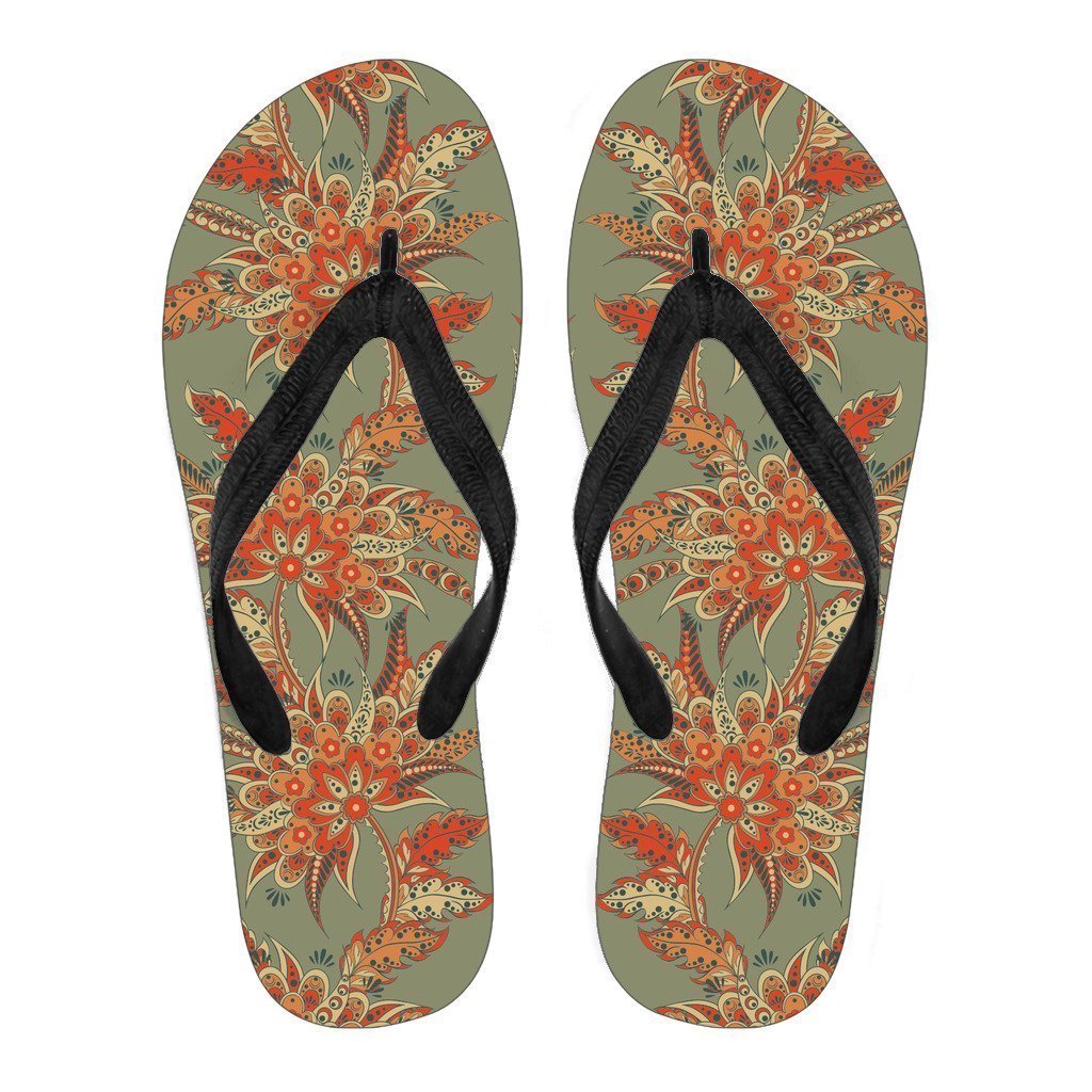 Vintage Orange Bohemian Floral Print Men's Flip Flops