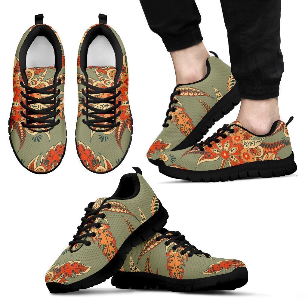 Vintage Orange Bohemian Floral Print Men's Sneakers