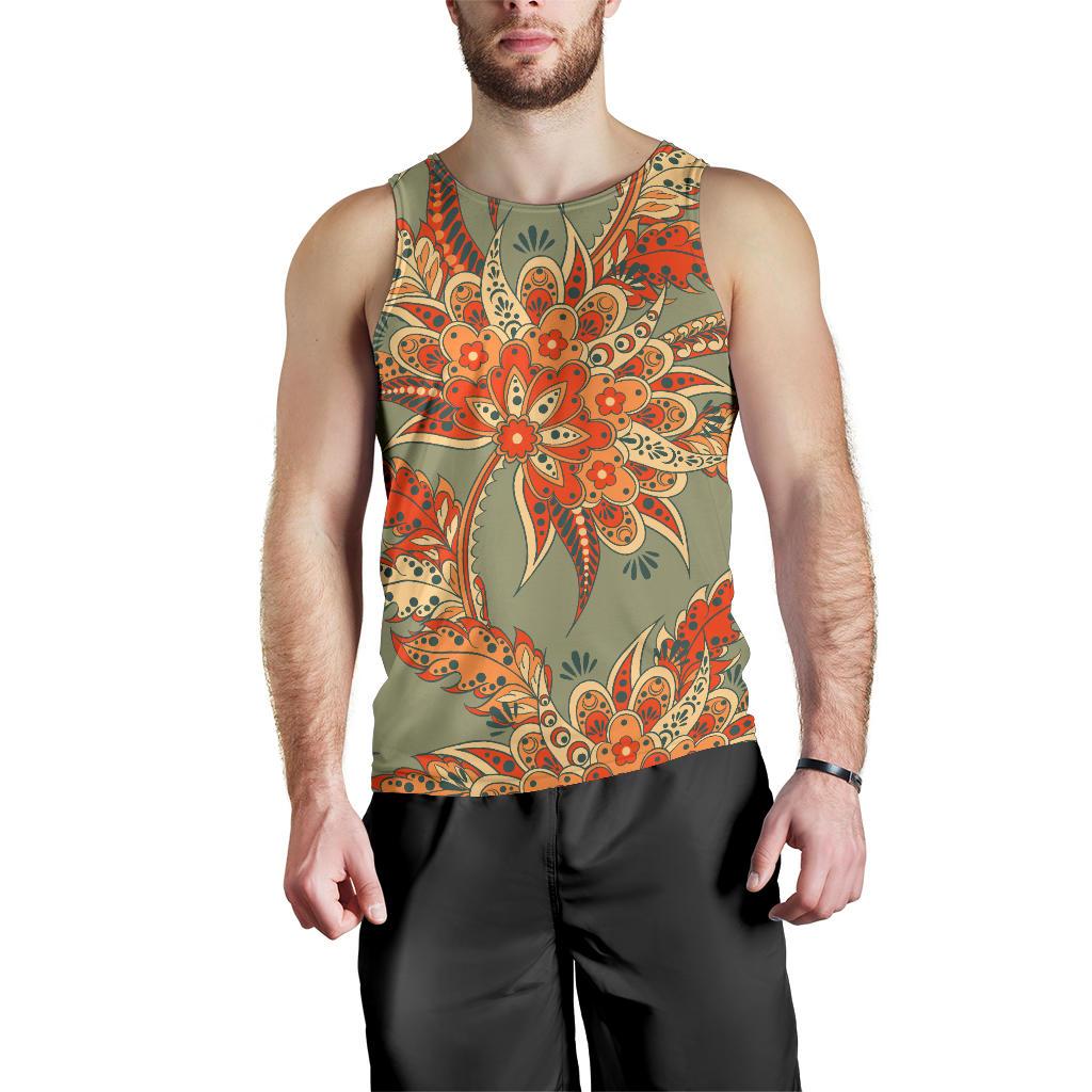 Vintage Orange Bohemian Floral Print Men's Tank Top