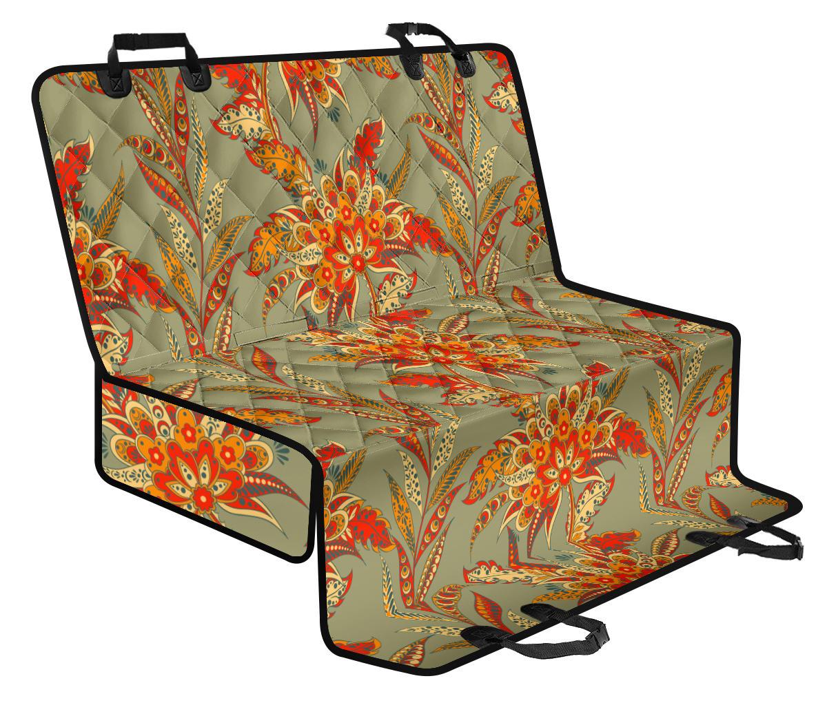 Vintage Orange Bohemian Floral Print Pet Car Back Seat Cover