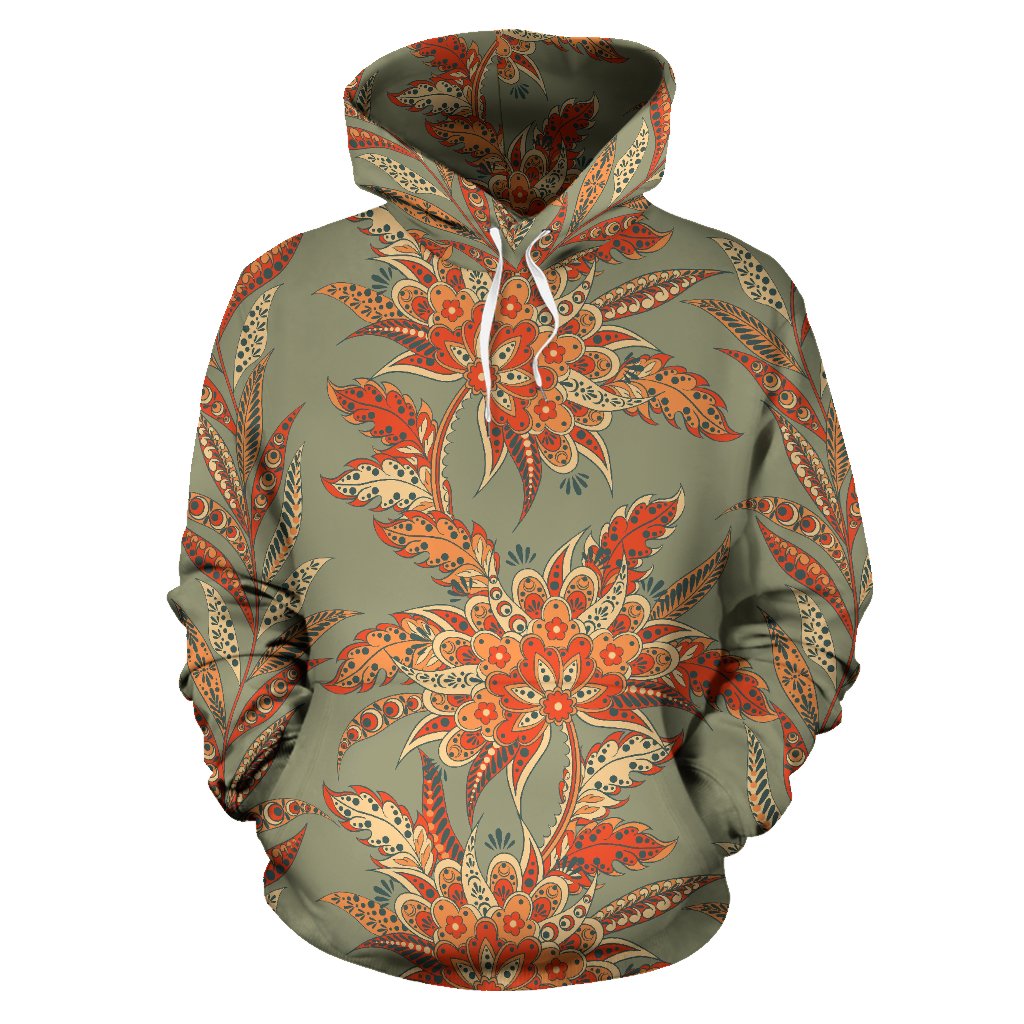 Vintage Orange Bohemian Floral Print Pullover Hoodie