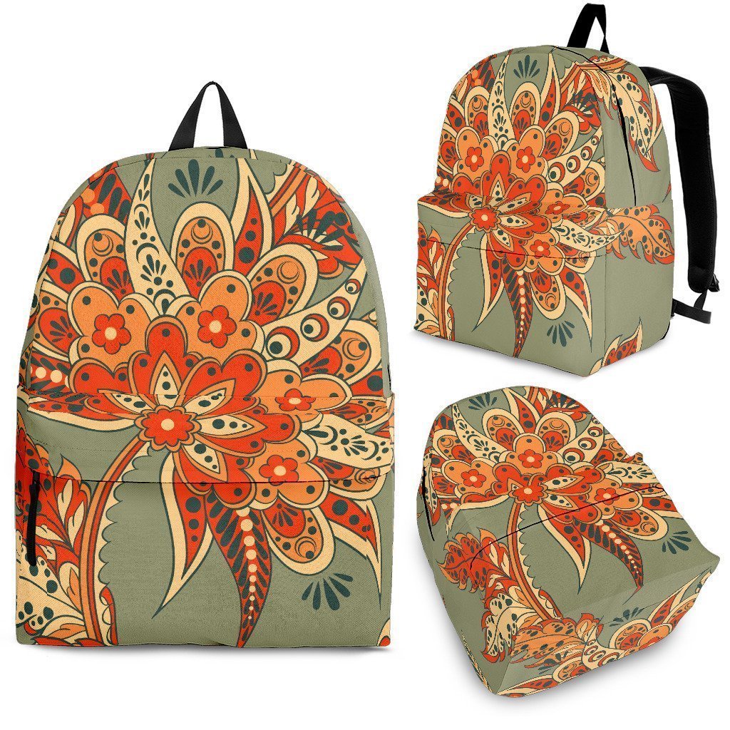 Vintage Orange Bohemian Floral Print School Backpack