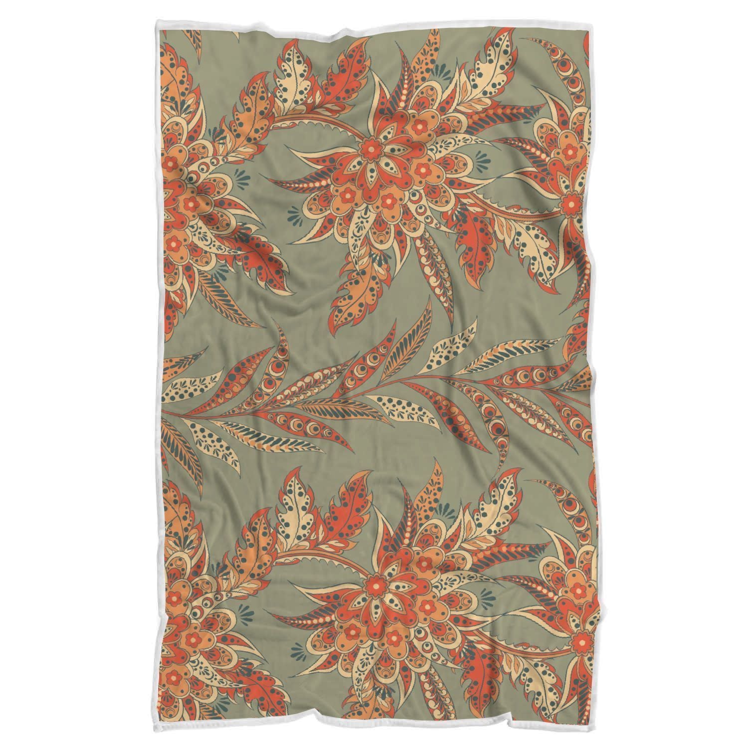 Vintage Orange Bohemian Floral Print Sherpa Blanket