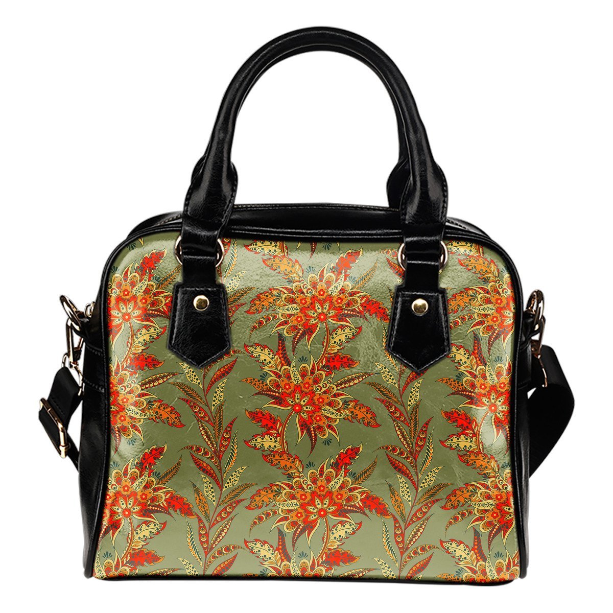 Vintage Orange Bohemian Floral Print Shoulder Handbag