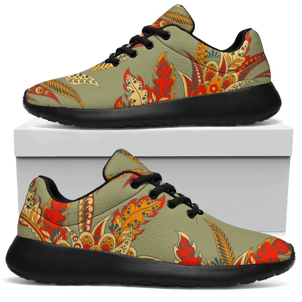 Vintage Orange Bohemian Floral Print Sport Sneakers