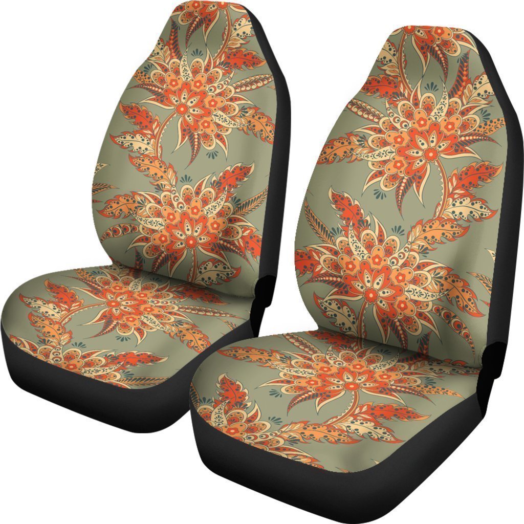 Vintage Orange Bohemian Floral Print Universal Fit Car Seat Covers