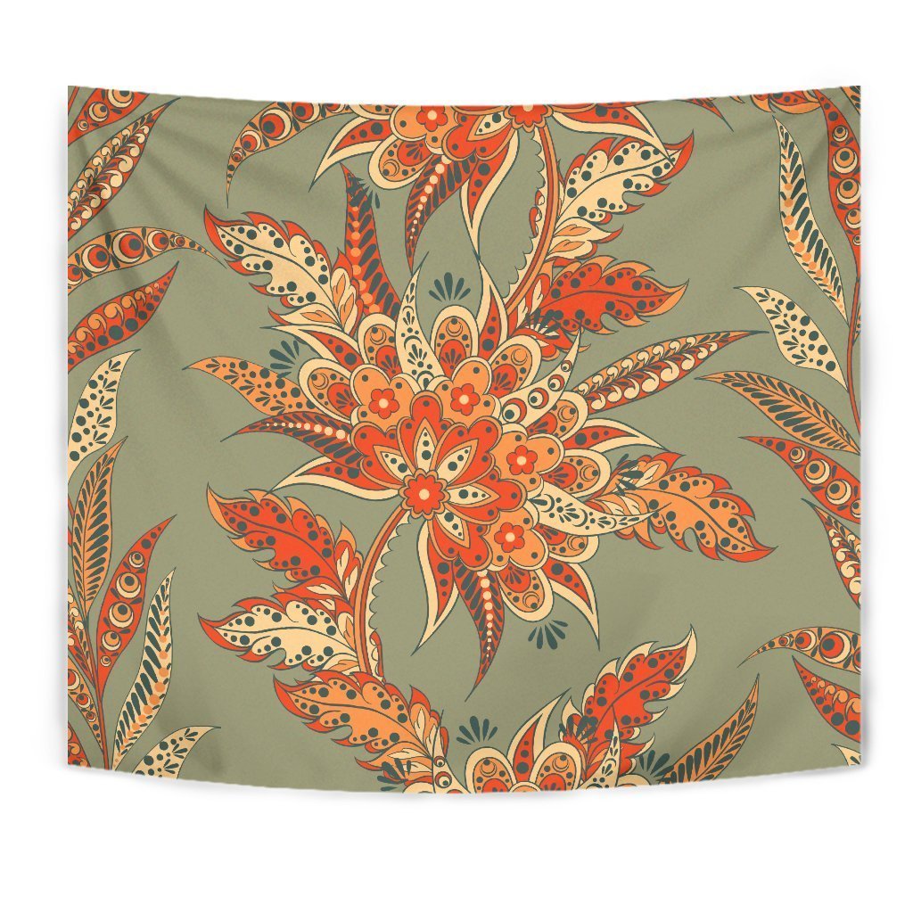 Vintage Orange Bohemian Floral Print Wall Tapestry