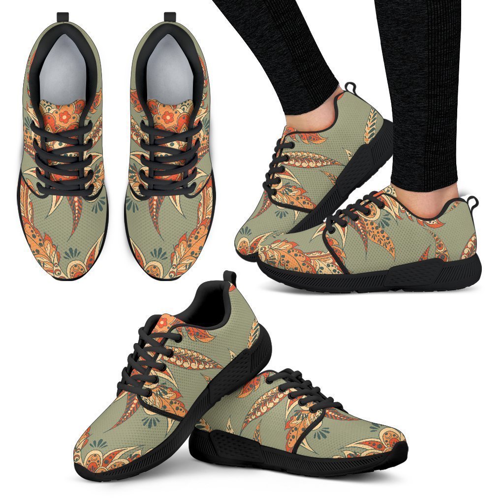 Vintage Orange Bohemian Floral Print Women's Athletic Shoes