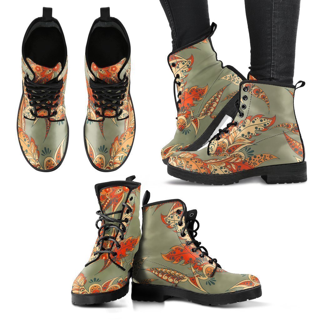 Vintage Orange Bohemian Floral Print Women's Boots