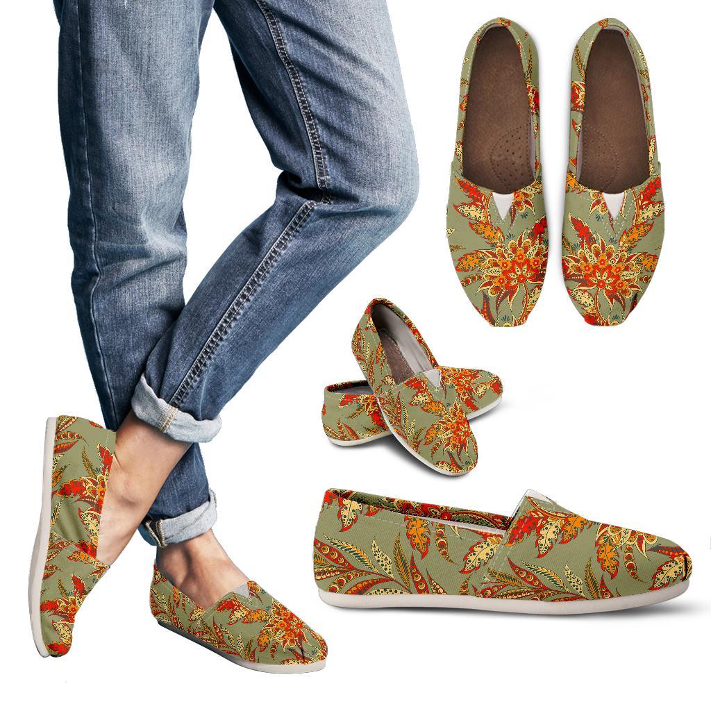 Vintage Orange Bohemian Floral Print Women's Casual Canvas Shoes