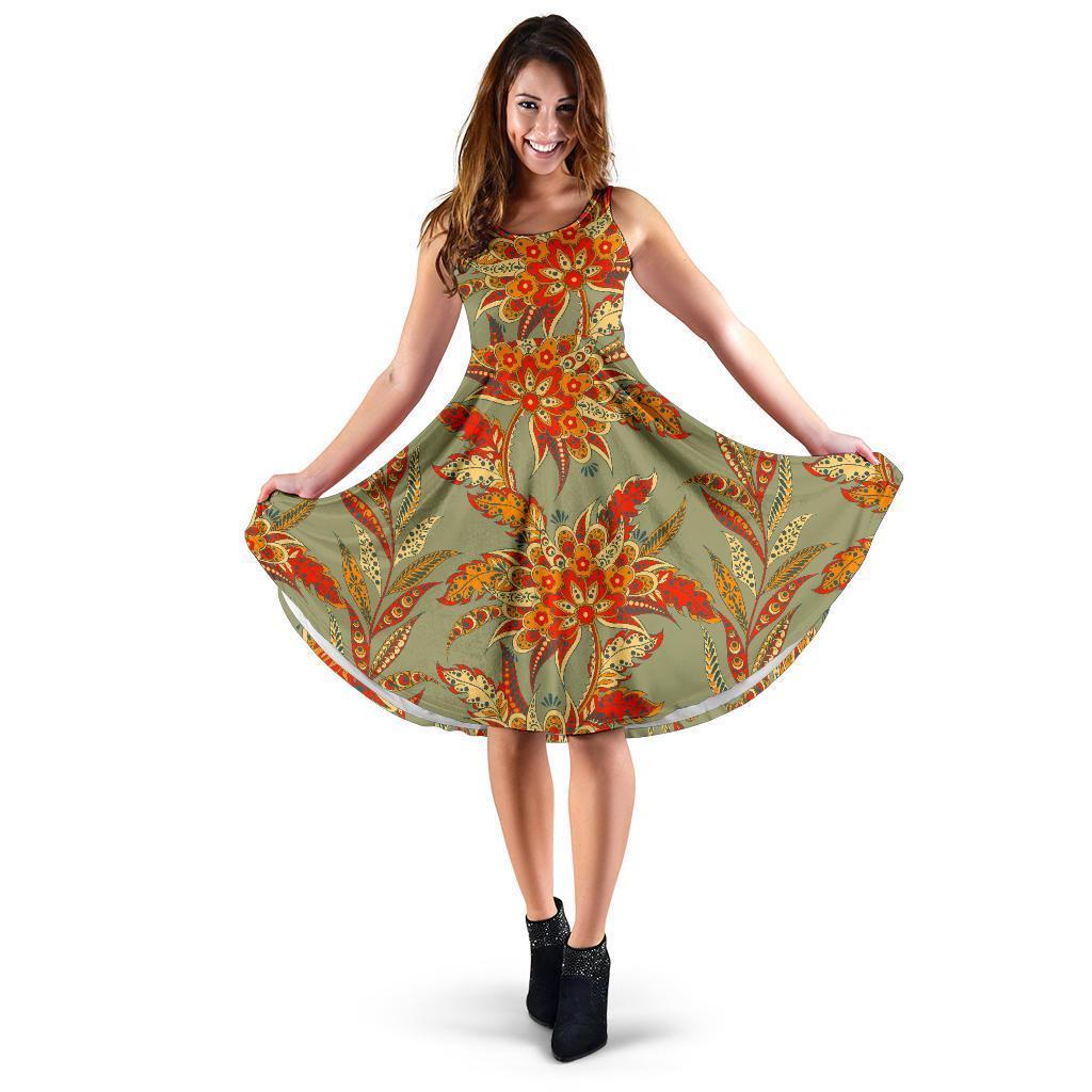 Vintage Orange Bohemian Floral Print Women's Dress