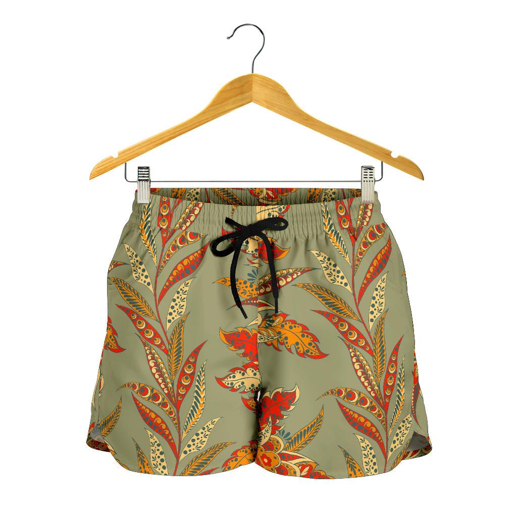 Vintage Orange Bohemian Floral Print Women's Shorts