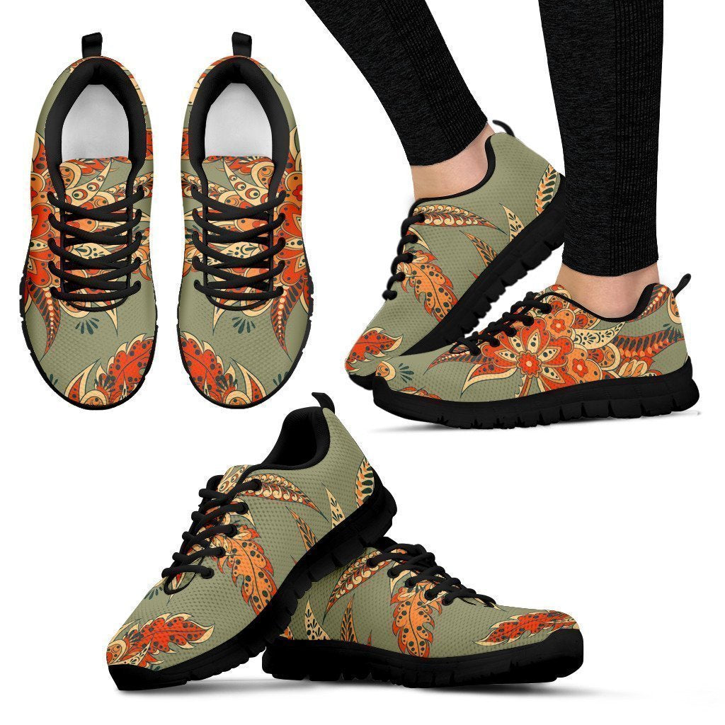 Vintage Orange Bohemian Floral Print Women's Sneakers