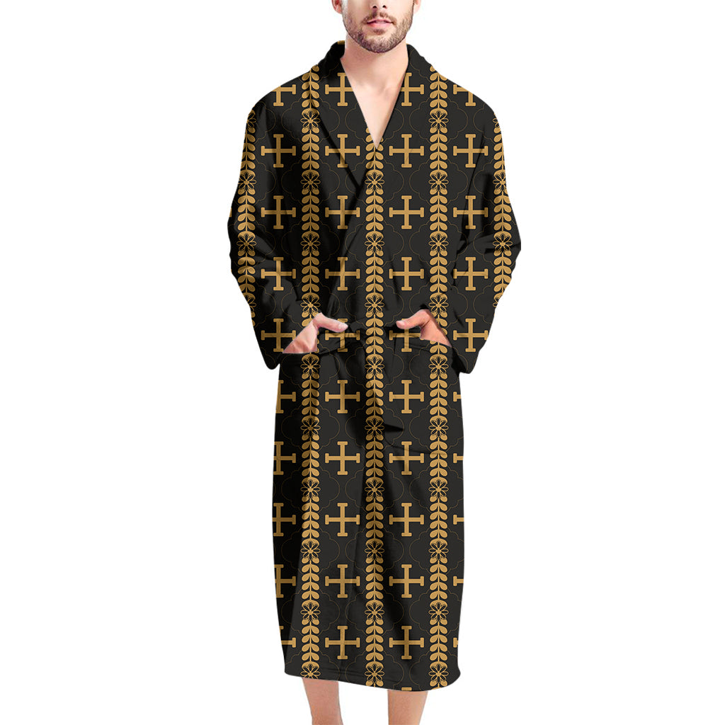 Vintage Orthodox Pattern Print Men's Bathrobe