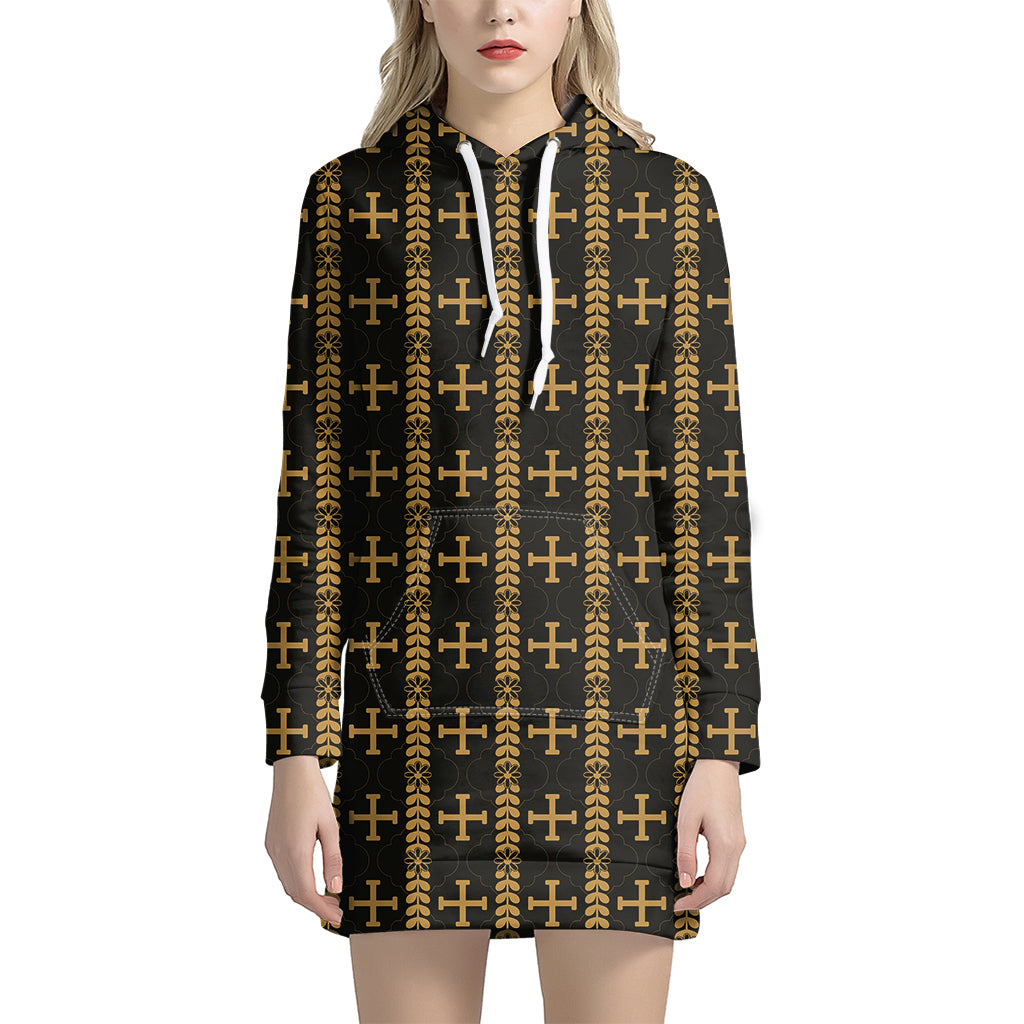 Vintage Orthodox Pattern Print Women's Pullover Hoodie Dress