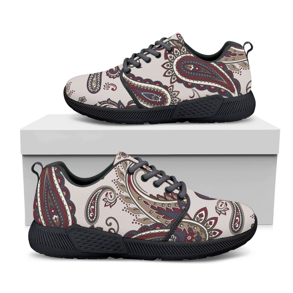 Vintage Paisley Pattern Print Black Athletic Shoes