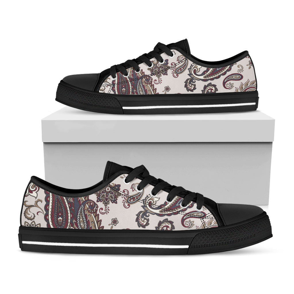 Vintage Paisley Pattern Print Black Low Top Shoes