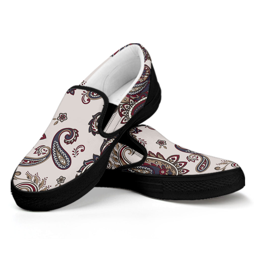 Vintage Paisley Pattern Print Black Slip On Shoes