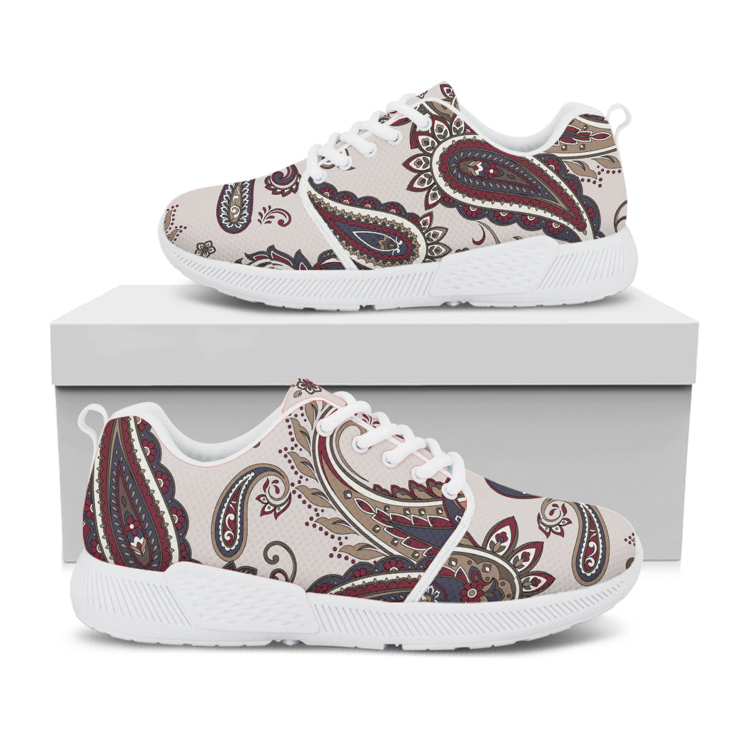 Vintage Paisley Pattern Print White Athletic Shoes