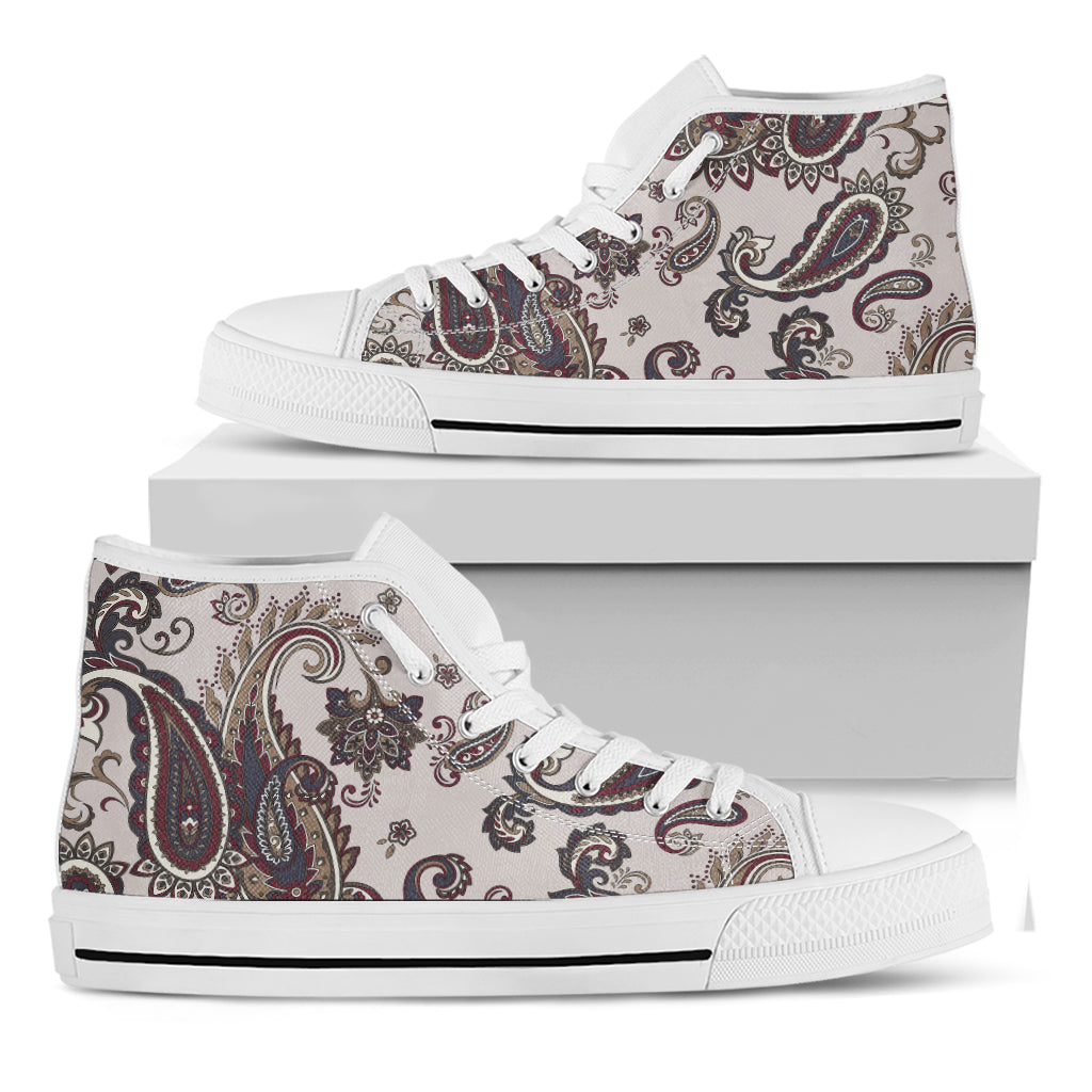 Vintage Paisley Pattern Print White High Top Shoes