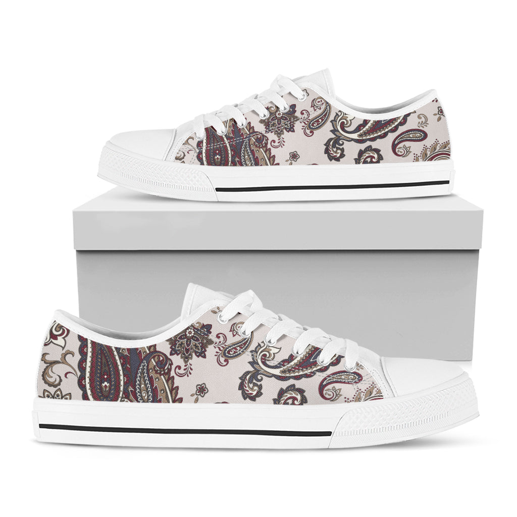 Vintage Paisley Pattern Print White Low Top Shoes