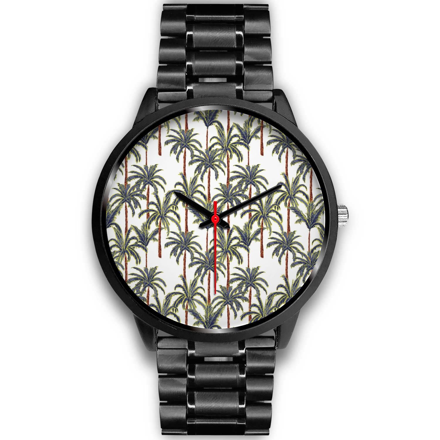 Vintage Palm Tree Beach Pattern Print Black Watch