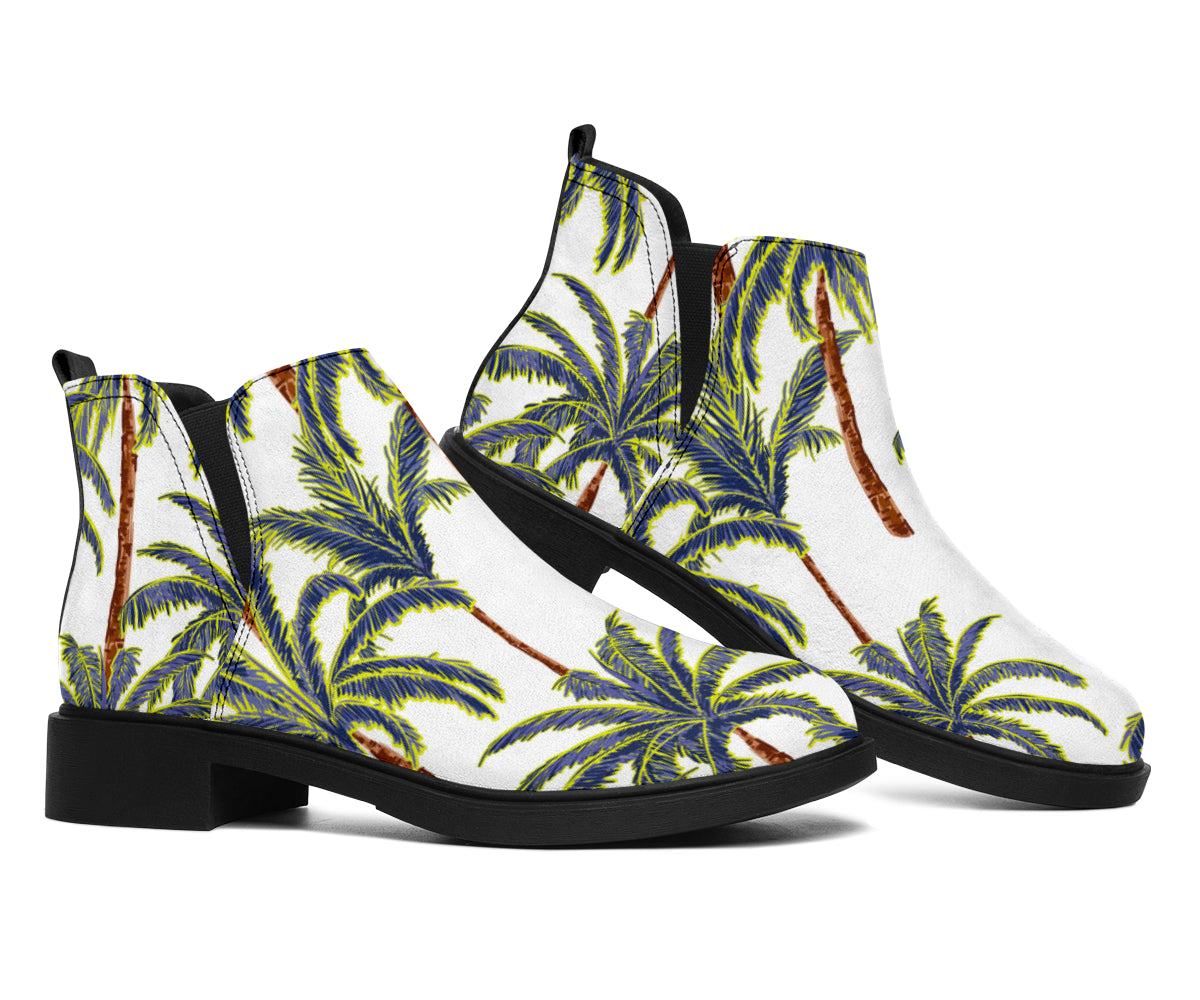 Vintage Palm Tree Beach Pattern Print Flat Ankle Boots