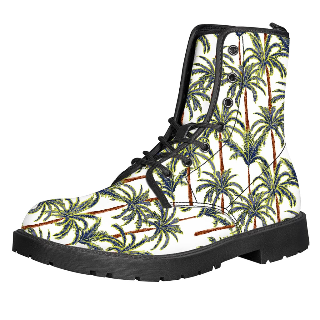 Vintage Palm Tree Beach Pattern Print Leather Boots