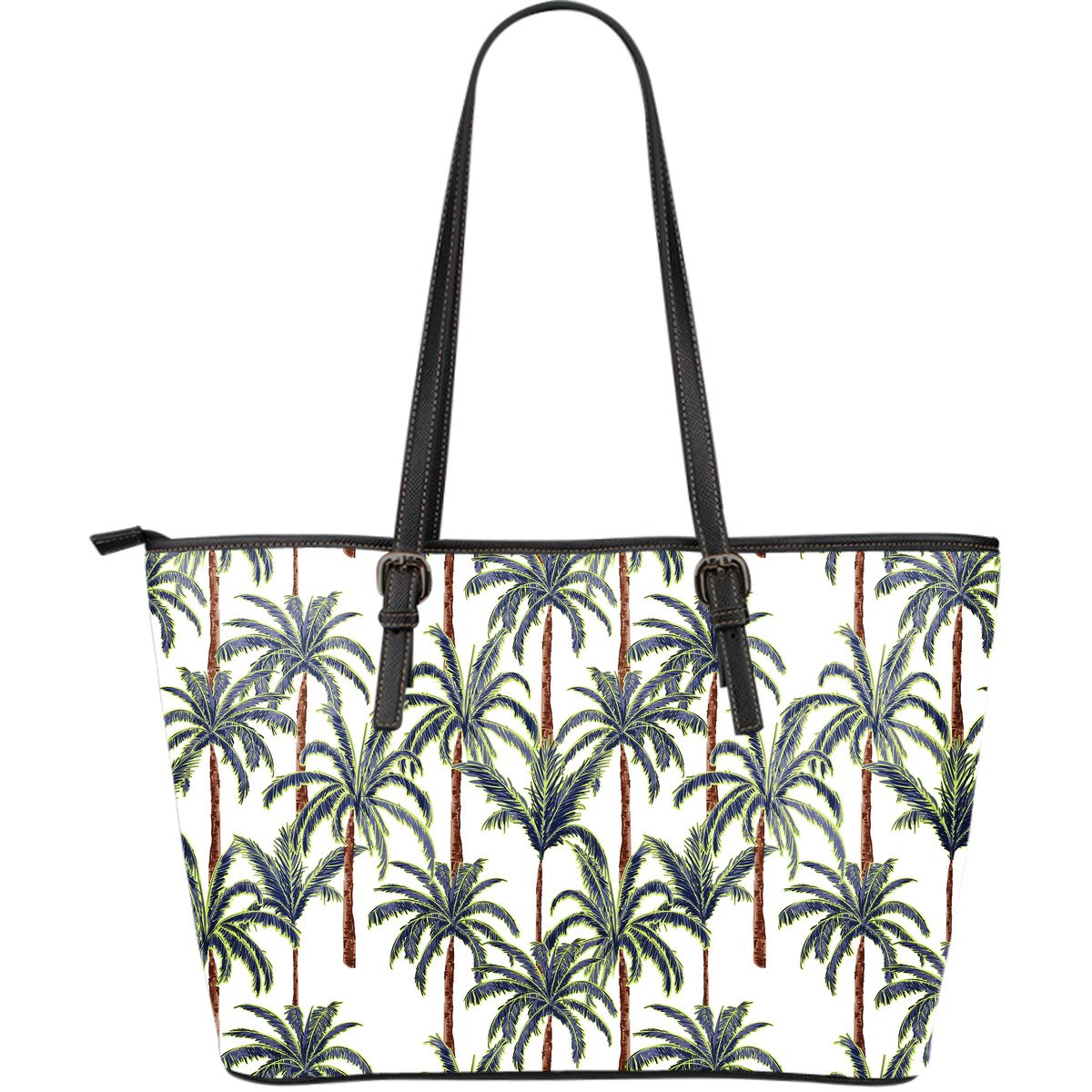 Vintage Palm Tree Beach Pattern Print Leather Tote Bag