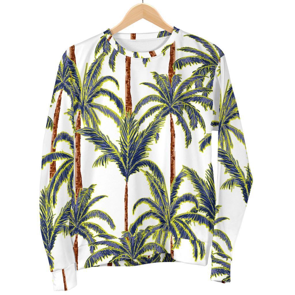 Vintage Palm Tree Beach Pattern Print Men's Crewneck Sweatshirt