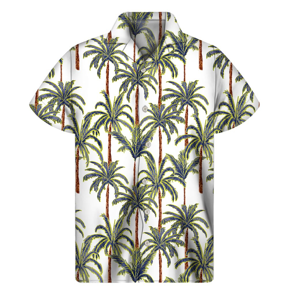 Vintage Palm Tree Beach Pattern Print Men's Short Sleeve Shirt