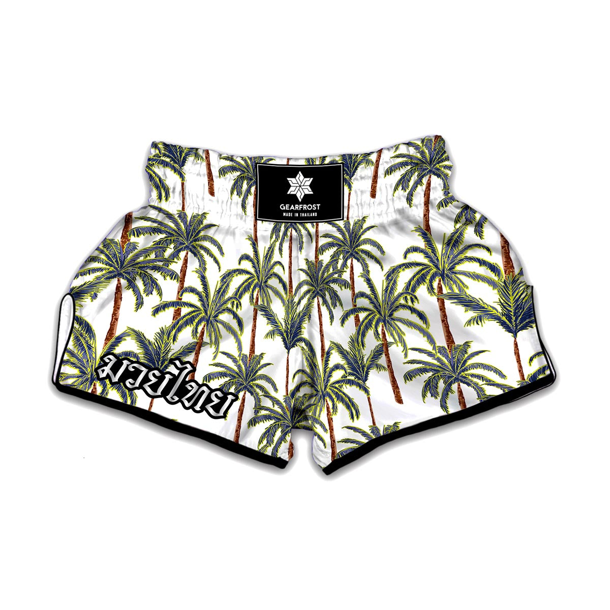 Vintage Palm Tree Beach Pattern Print Muay Thai Boxing Shorts