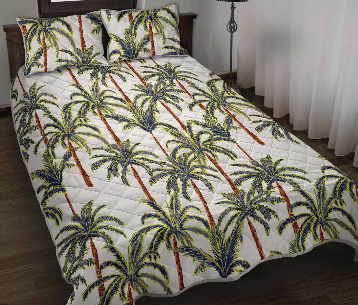 Vintage Palm Tree Beach Pattern Print Quilt Bed Set