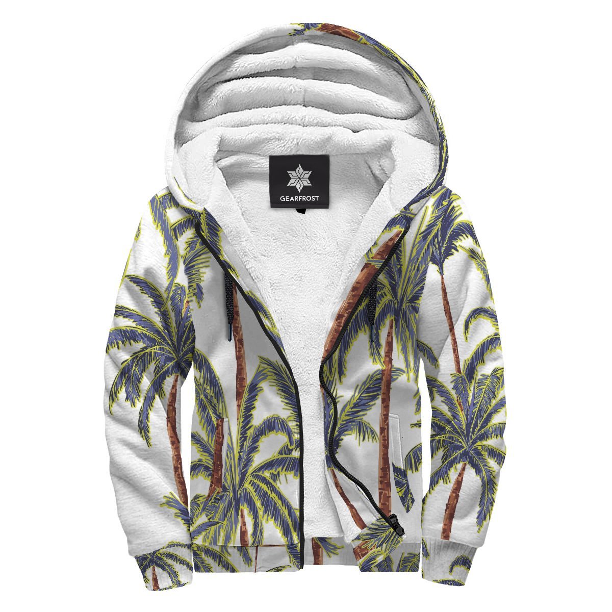 Vintage Palm Tree Beach Pattern Print Sherpa Lined Fleece Hoodie