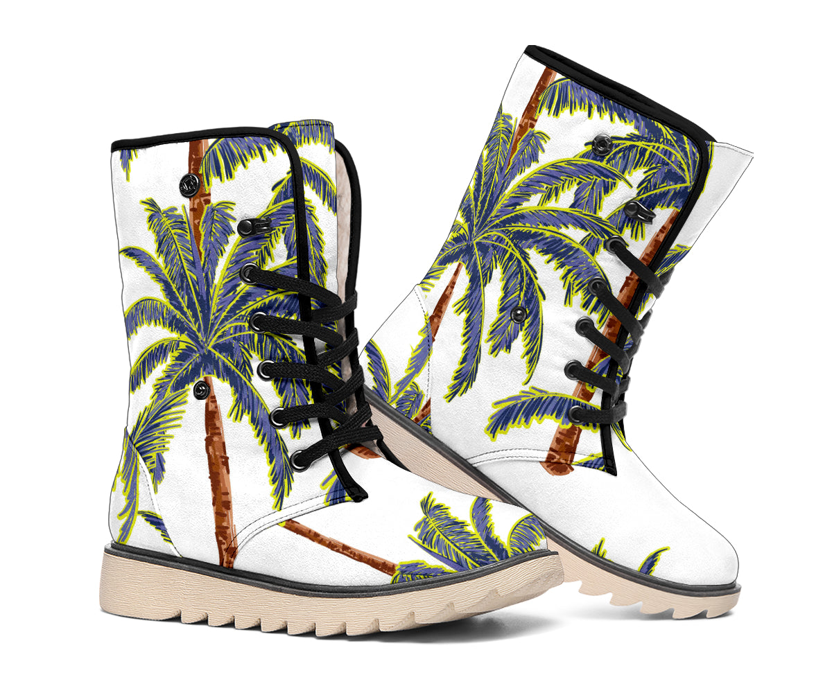 Vintage Palm Tree Beach Pattern Print Winter Boots