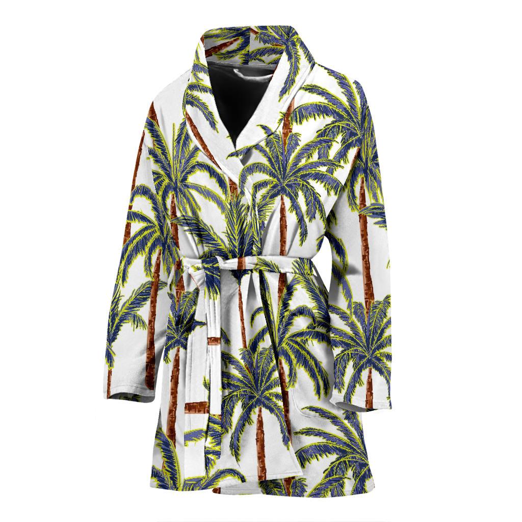 Vintage Palm Tree Beach Pattern Print Women's Bathrobe