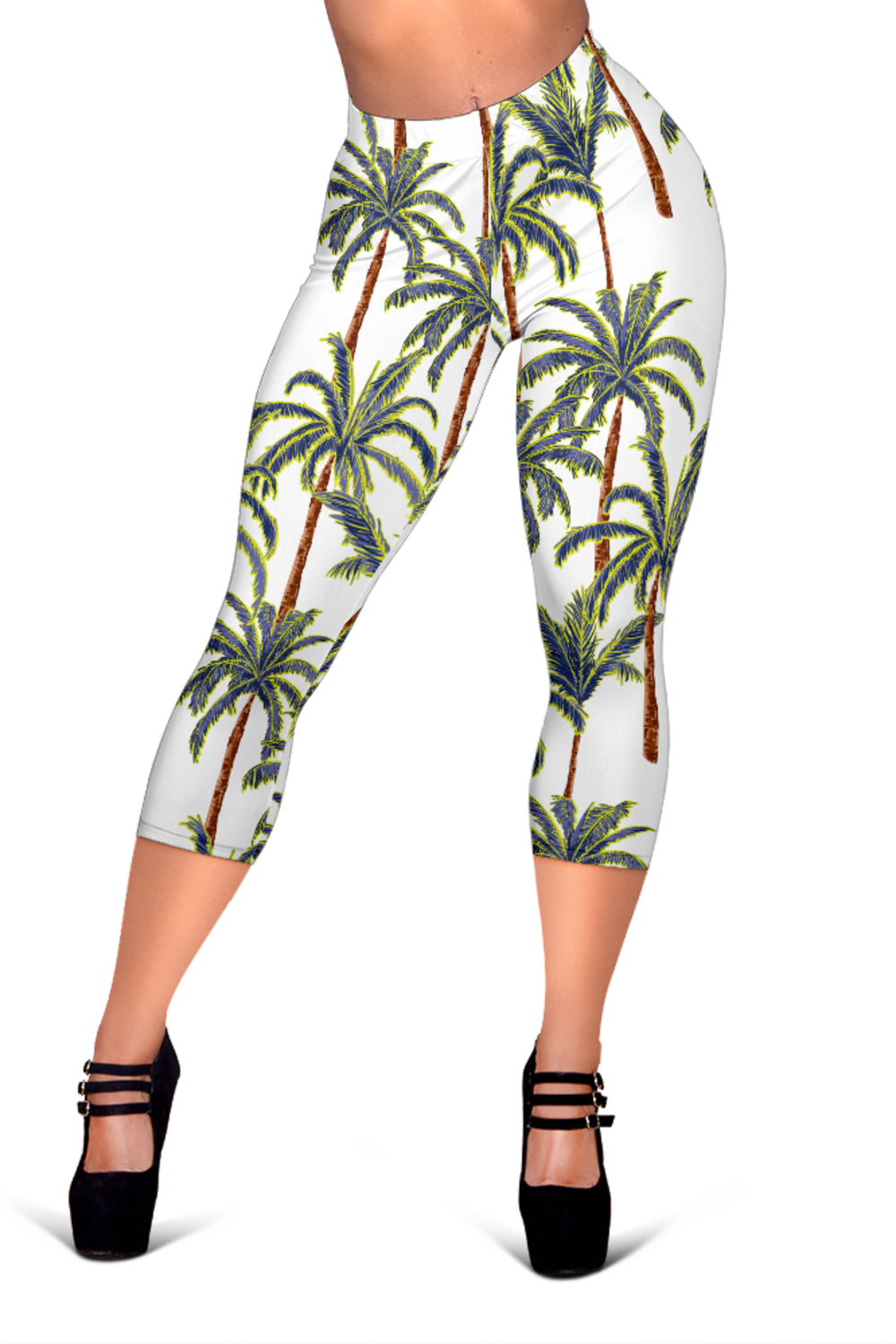 Vintage Palm Tree Beach Pattern Print Women's Capri Leggings