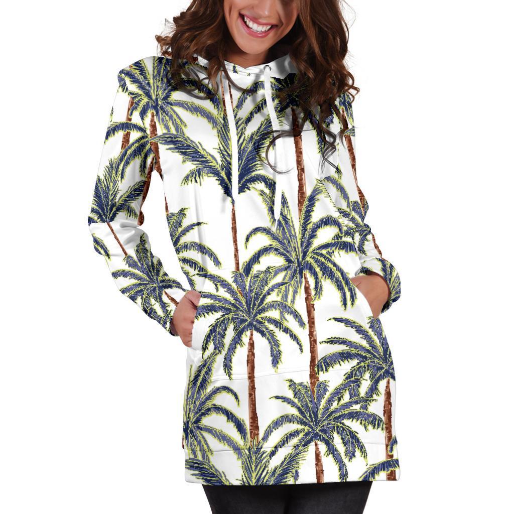 Vintage Palm Tree Beach Pattern Print Women's Pullover Hoodie Dress