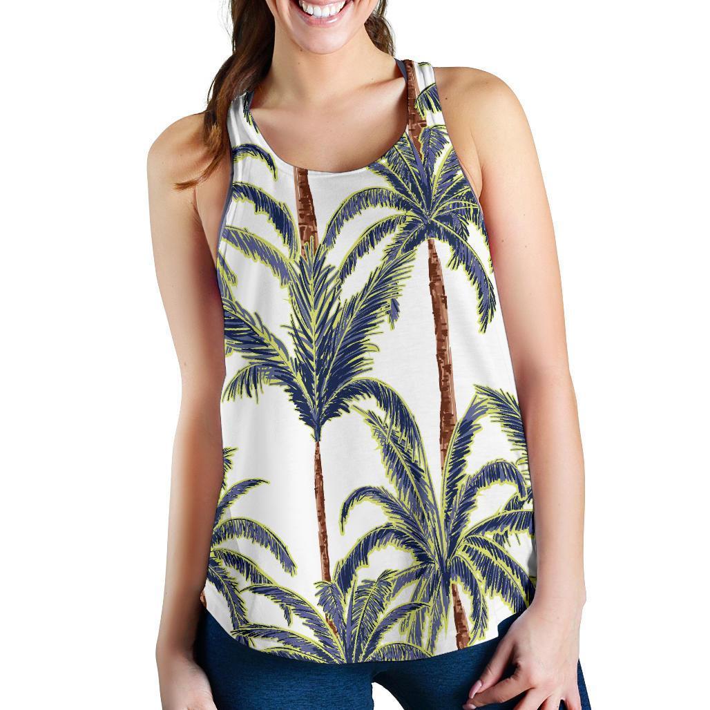 Vintage Palm Tree Beach Pattern Print Women's Racerback Tank Top