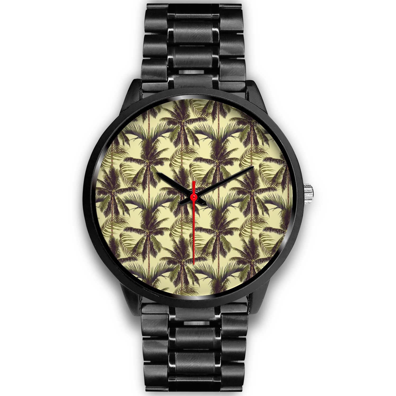 Vintage Palm Tree Pattern Print Black Watch