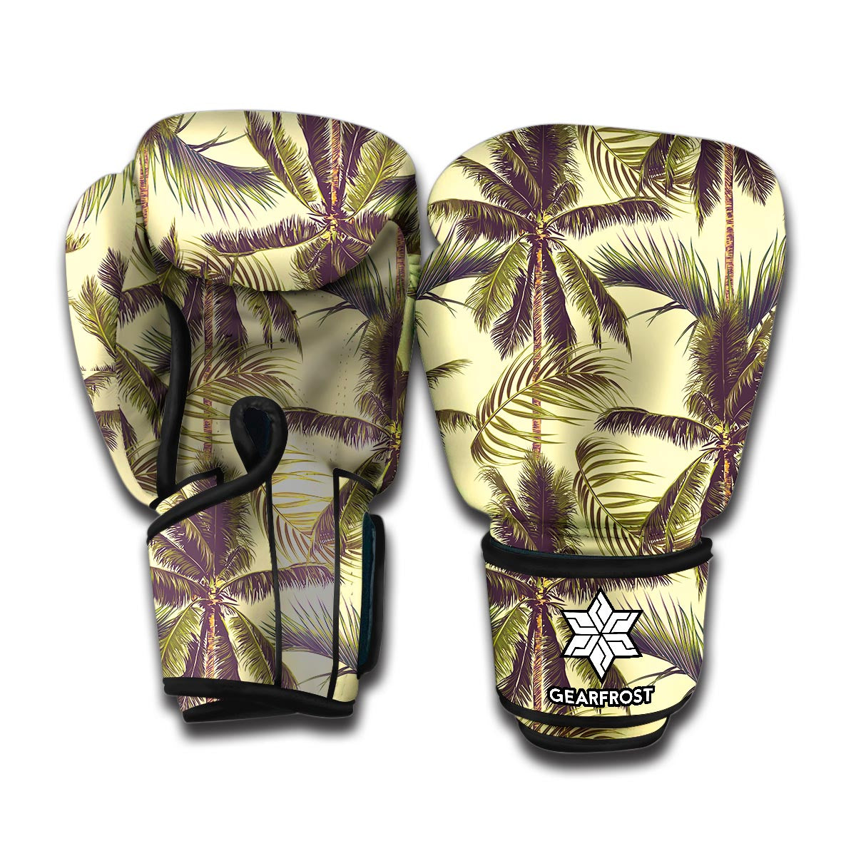 Vintage Palm Tree Pattern Print Boxing Gloves