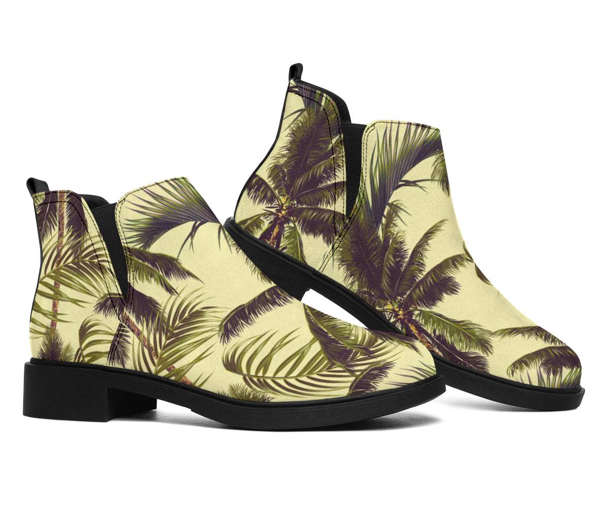 Vintage Palm Tree Pattern Print Flat Ankle Boots