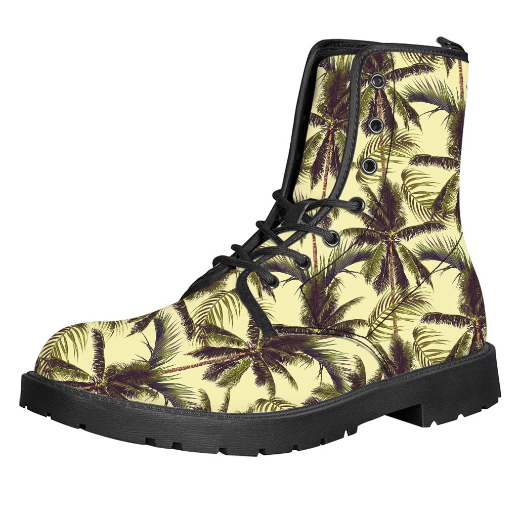 Vintage Palm Tree Pattern Print Leather Boots