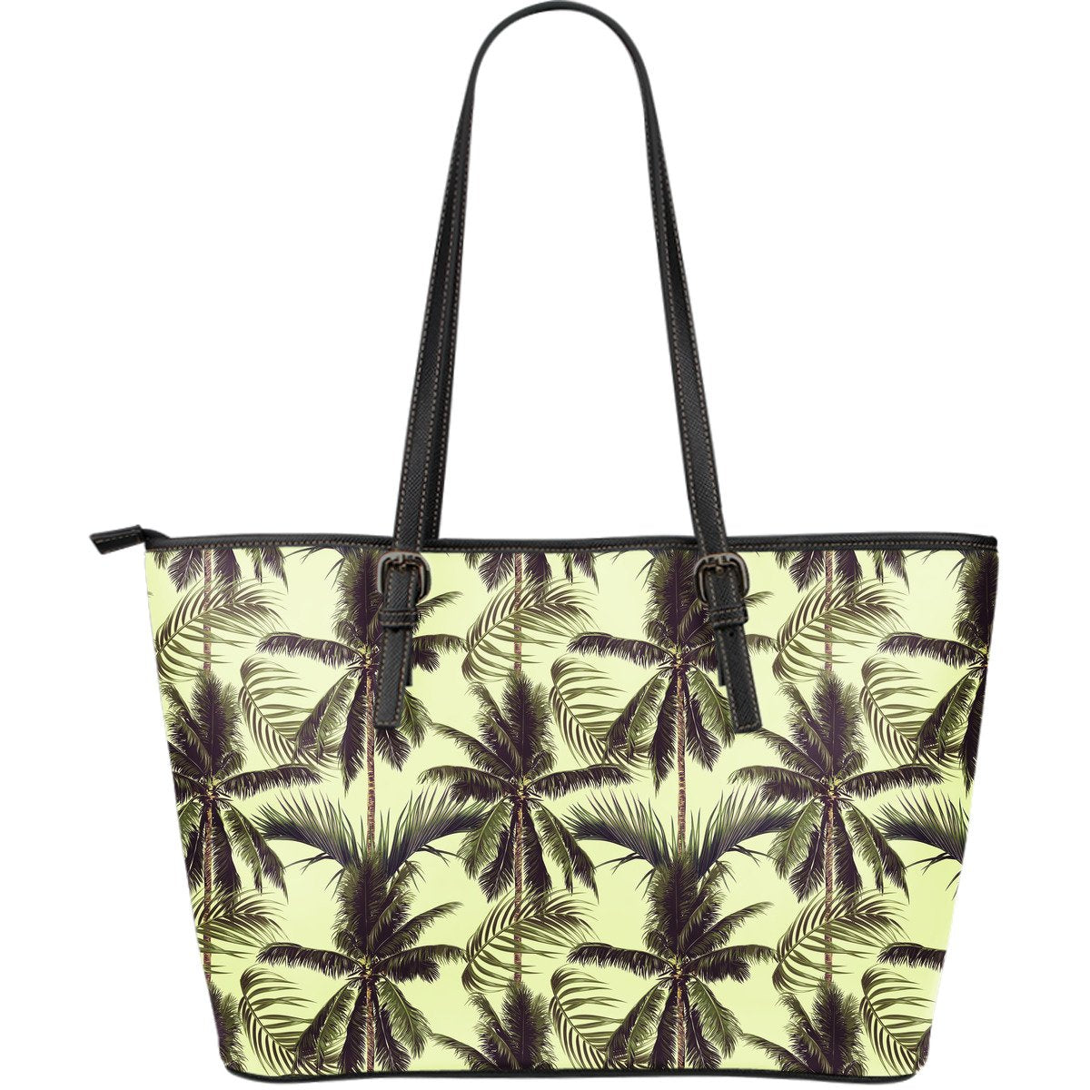 Vintage Palm Tree Pattern Print Leather Tote Bag