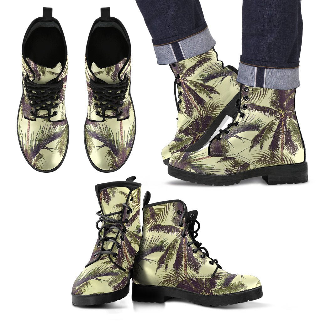 Vintage Palm Tree Pattern Print Men's Boots