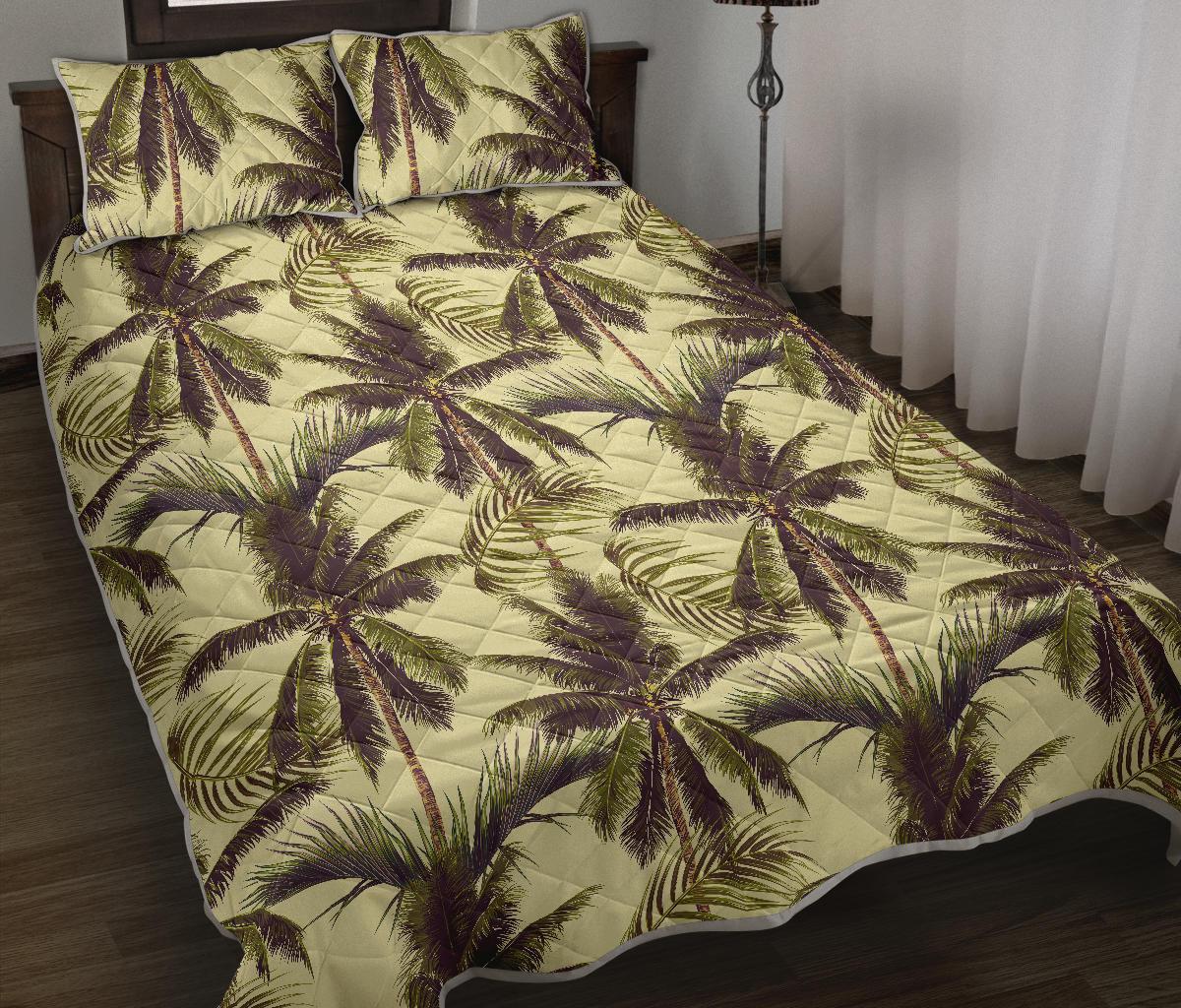 Vintage Palm Tree Pattern Print Quilt Bed Set