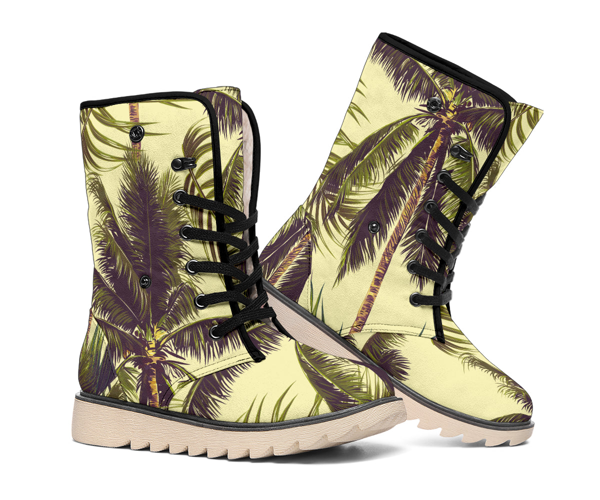 Vintage Palm Tree Pattern Print Winter Boots