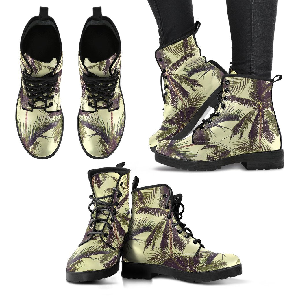 Vintage Palm Tree Pattern Print Women's Boots