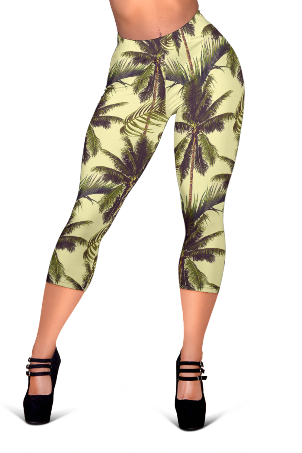 Vintage Palm Tree Pattern Print Women's Capri Leggings